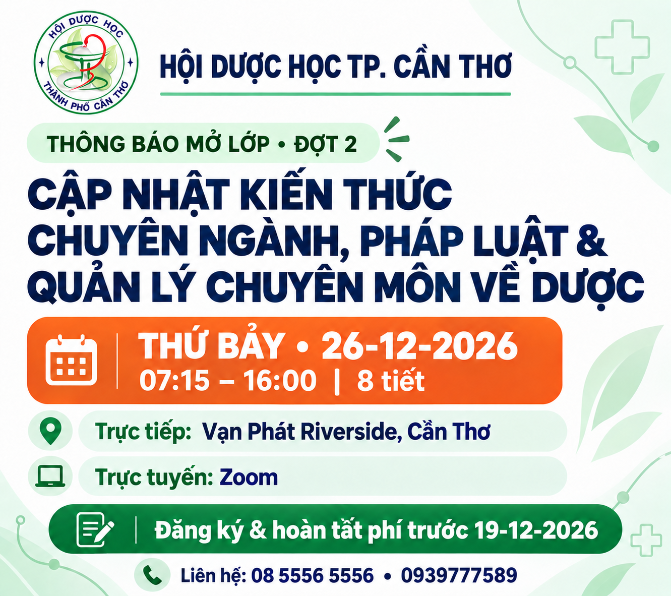(OFF LINE)CẬP NHẬT KIẾN THỨC DƯỢC(26-12-2026)